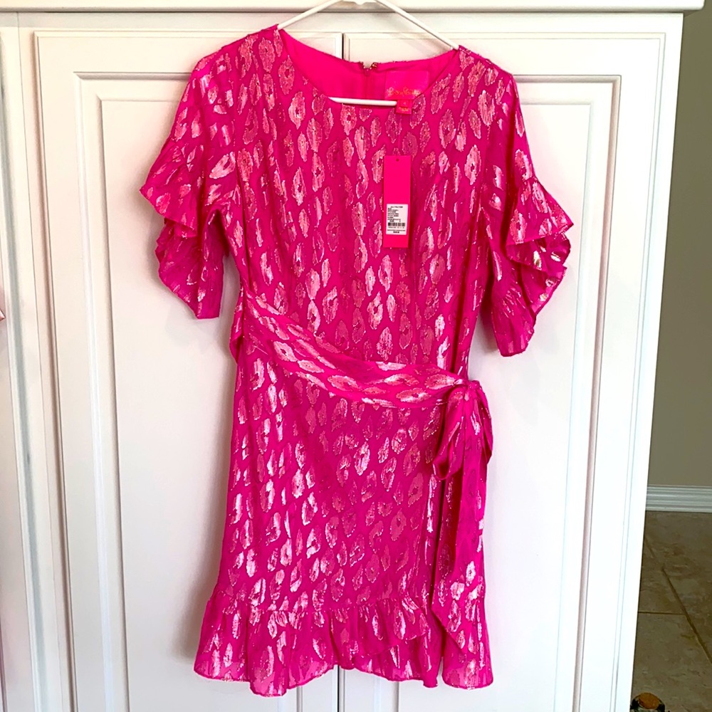 New With Tags Lilly Pulitzer Darlah Silk Leopard Dress RazBerry Size 4 RazBerry